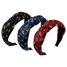 3-Piece Flower Printed Knotted Headbands Women Floral Top Knot Black Blue Red