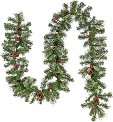 Evergreen Cashmere Tips Artificial Christmas Garland with Pinecones and Red Berr