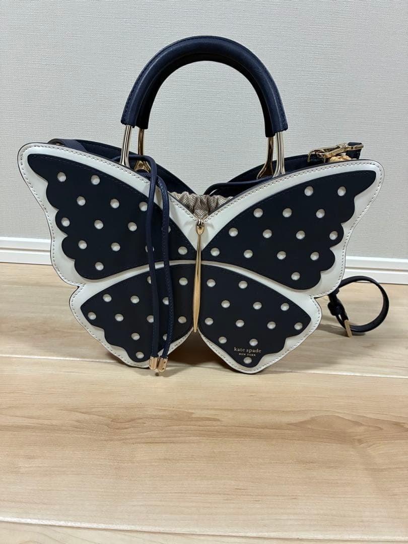 Kate Spade Flutterfly Wing It Polka Dot Wicker Satchel Basket 2way Shoulder Bag thumbnail 2