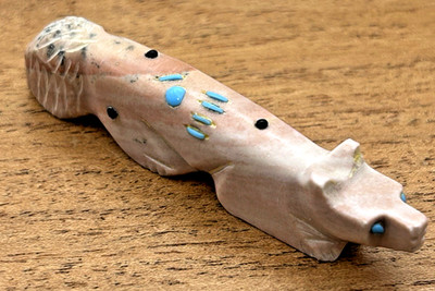 Zuni Fetish Native American (Danette Laate) Fox with Turquoise Eyes Signed