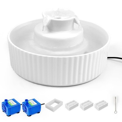 waatoos Ceramic Cat Water Fountain, 2.1L/71oz Cupcake Pet White