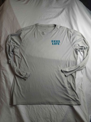 Reel Life Tee Shirt Mens Size 2XL Gray Graphic Performance Fishing Long Sleeve