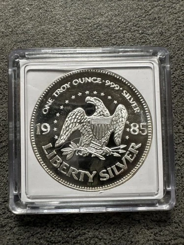 1985 1 OZ .999 Fine Silver A-Mark Liberty Bell Eagle UNC Ultra Cameo Life