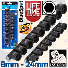 1/2"Inch Drive IMPACT Socket Set Shallow Impact Sockets 8mm - 24mm 6PT 17 Piece