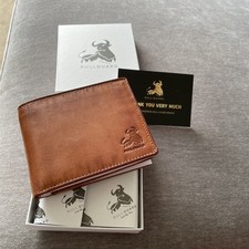 New Boxed Bull Guard RFID Genuine Leather Tan Trifold Wallet For Men ID Window