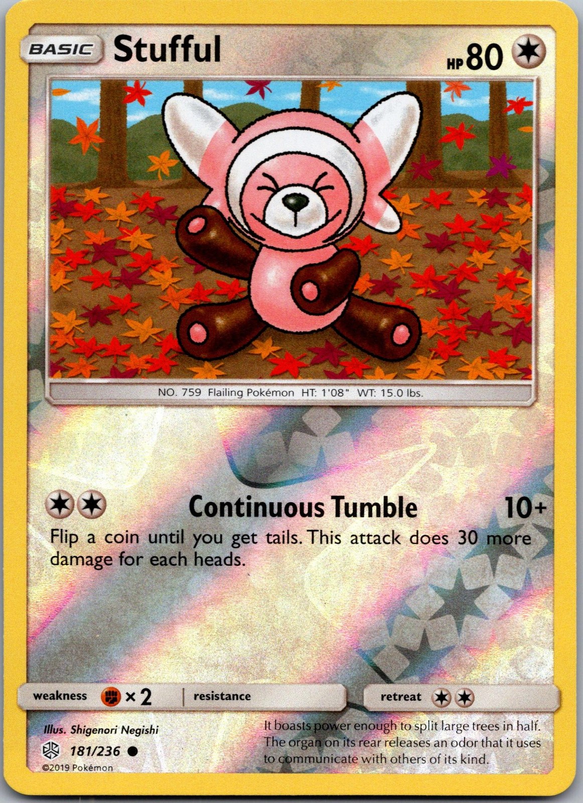 Stufful 181/236 Common Cosmic Eclipse Pokemon Reverse Holo Near Mint