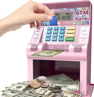 ATM Piggy Bank for Kids, Kids Bank for Real Money with Debit Card, Coin Recognit