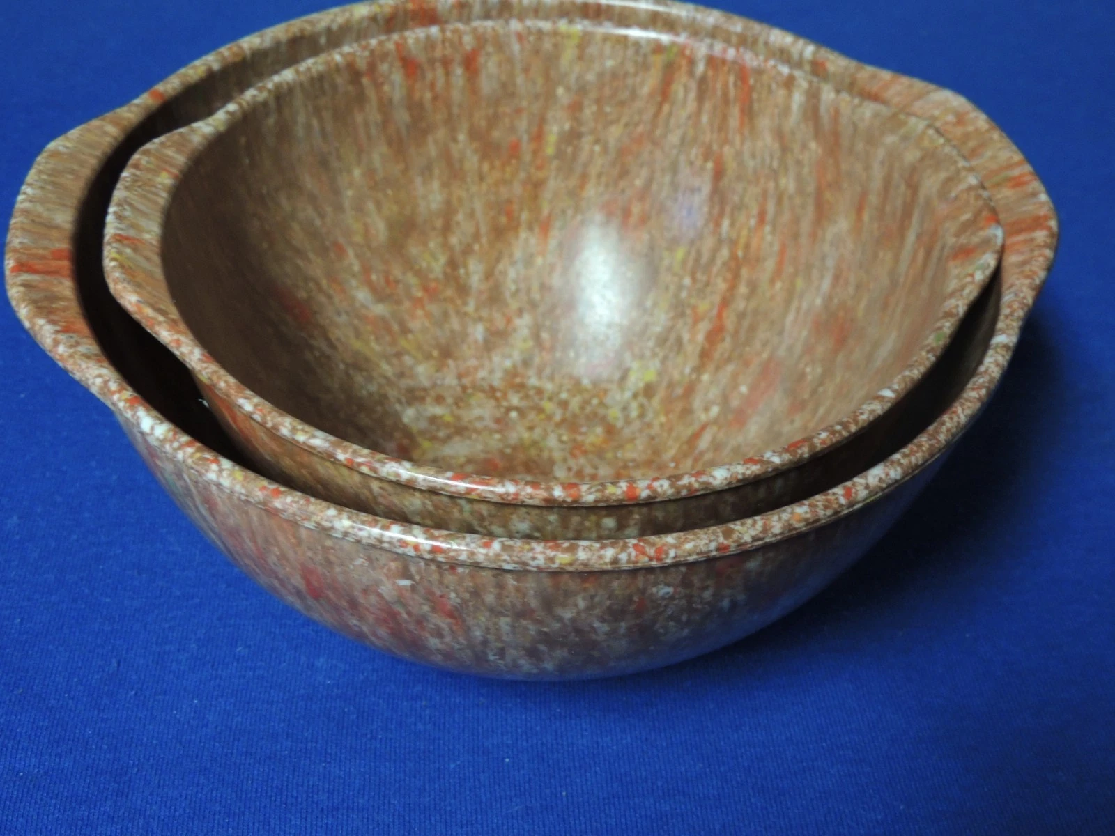 Unmarked 7" and 8-1/2" Orange Confetti Mixing Bowls-Melamine-Unmarked-Texas Ware
