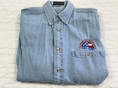 1990s  Walmart Our People Make The Difference  Mens Sz M Denim Button Down Shirt