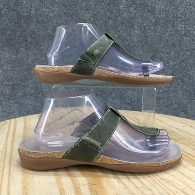 KEEN Sandals Womens 8 Thong Green Gray Leather Slip On Toe Loop Wedge 1017156