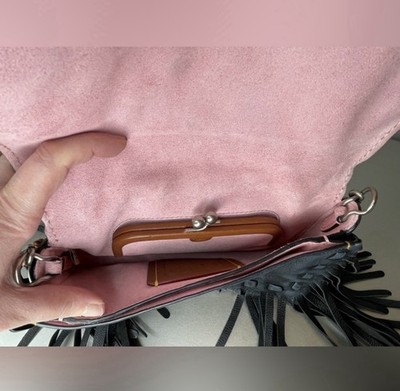 Coach Tea Rose Fringe Dinky Shoulder Bag Limited Edition Black