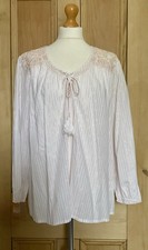 EAST pale pink metallic gold striped embellished tunic peasant top boho 14