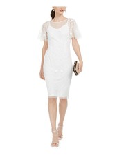 ADRIANNA PAPELL Womens White Flutter Sleeve Formal Sheath Dress 0