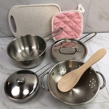 Melissa and Doug Toy Pots Pans Stainless Steel Cookware Set Play Pretend Kitchen