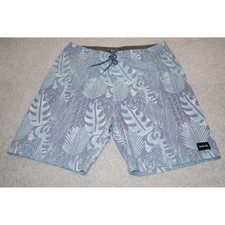 Hurley Board Shorts Men 34 Blue Tropical Leaf Print Swim Phantom 8" Inseam