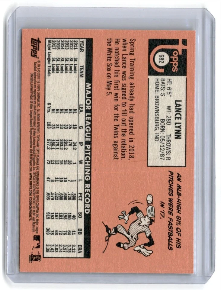 2018 Topps Heritage High Number 100th Anniversary Lance Lynn Minnesota Twins - Image 2 of 2