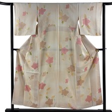 JAPANESE KIMONO FINE PATTERN BEIGE 152.5cm 5 ft 0 in PURE SILK B2614