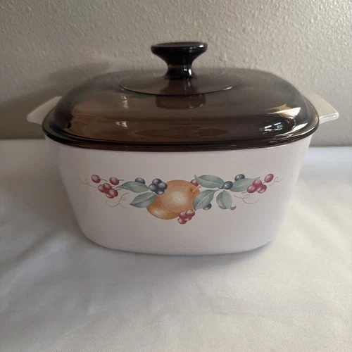 Vtg Corning Ware Abundance 3 Liter Casserole Dish A-3-B With Amber Pyrex Lid