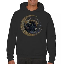 Celtic Moon Bison Sweatshirt Mystical Forest Animal Wildlife Celestial Hoodie