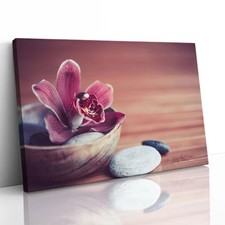 Zen Orchid and Pebble Relax Canvas Framed Print Picture Wall Art