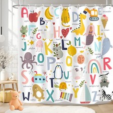 Kids ABC Shower Curtain Alphabet Educational Learning Tool Baby Cartoon