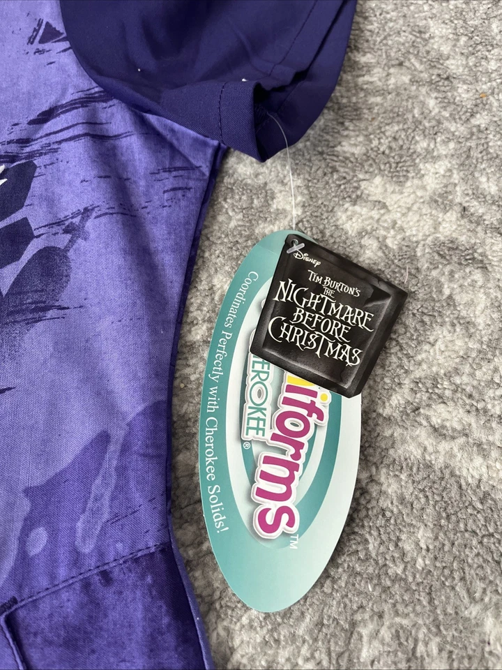Disney Nightmare Before Christmas Womens Scrub Top Purple Sz Small Double Sided - Image 2 of 4