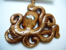 Hawaiian Jewelry Genuine Koa Wood Octopus Pendant Choker/Necklace  45059