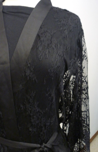 HANKY PANKY LACEY 3/4 SLEEVE LADIES BLACK KIMONO/ROBE - SIZE L - LIKE NEW - Picture 5 of 5