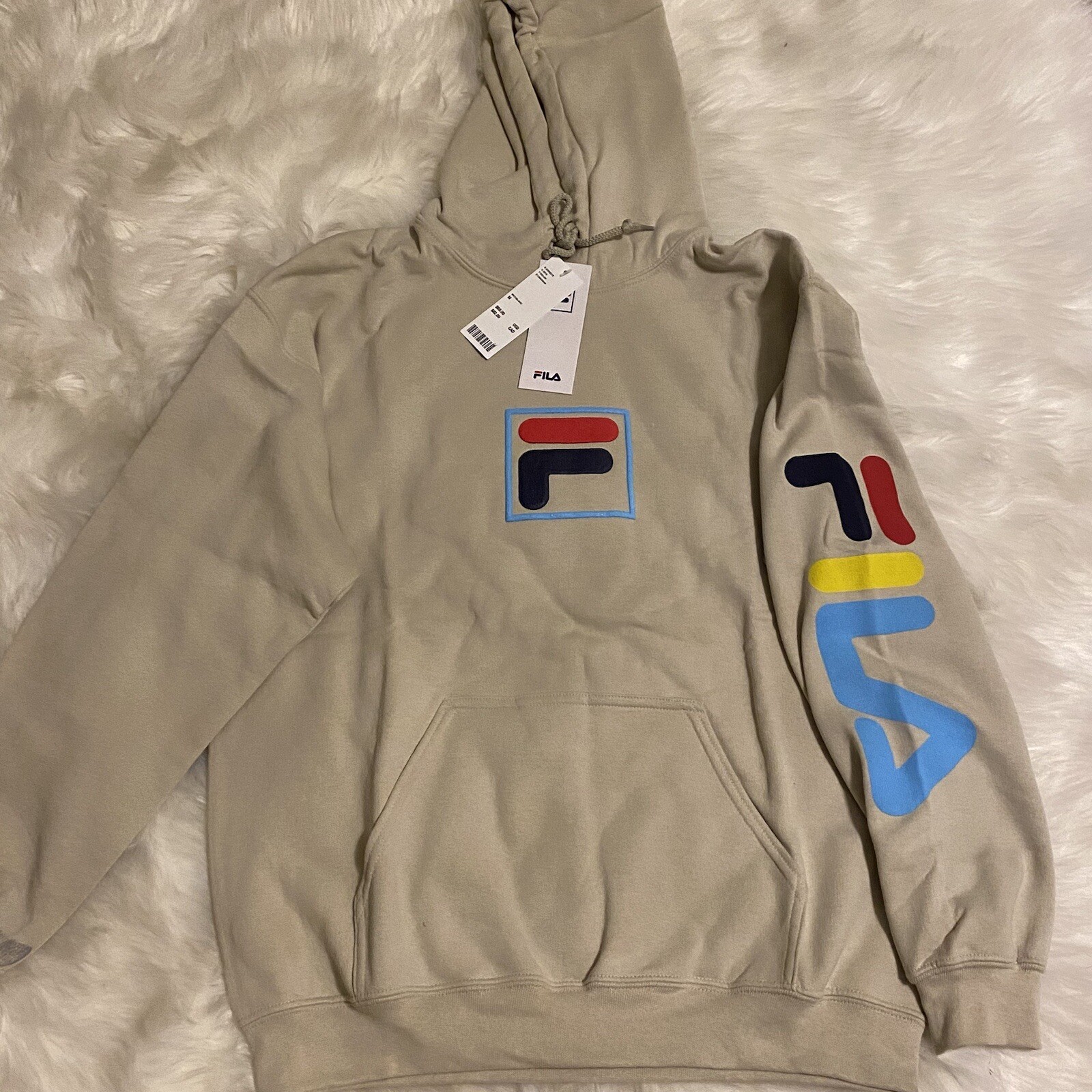 Felpa con cappuccio donna alla moda fila maglione marrone medio marrone chiaro beige nudo blu giallo difetti nuova con etichette