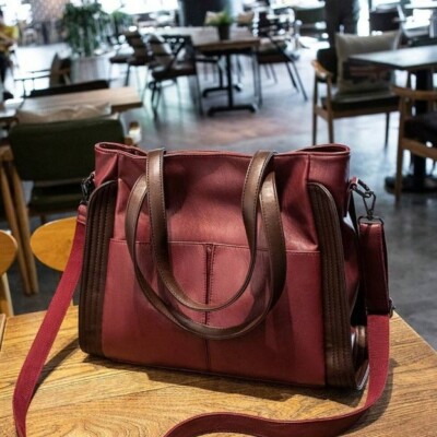 Women's Tote Bag - PU Leather Handbag with Multi-Pockets, Large Laptop Bag.