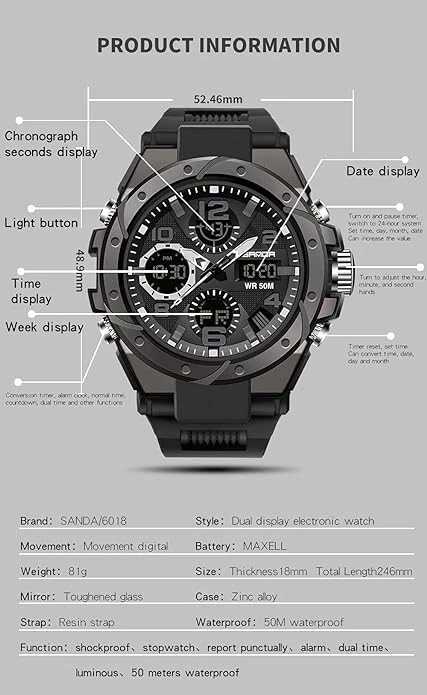 Relojes de pulsera digitales tácticos deportivos impermeables para hombre Foto 4 de 4