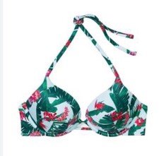 NWT Size 38 D Victoria s Secret Swim Bombshells Underwire Blue Palm Bikini Top
