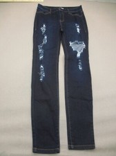 Fashion Nova Size 7 Womens Blue Dark Wash Cotton Blend Slim Distressed Jeans 668