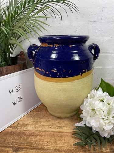 Vintage French Style Blue Glazed Terracotta Confit Pot Urn - Picture 12 of 12