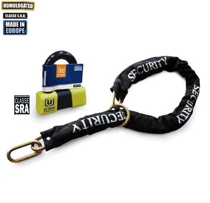 Antivol moto mini U SRA et chaîne lasso U75-10120L en acier cémenté noir