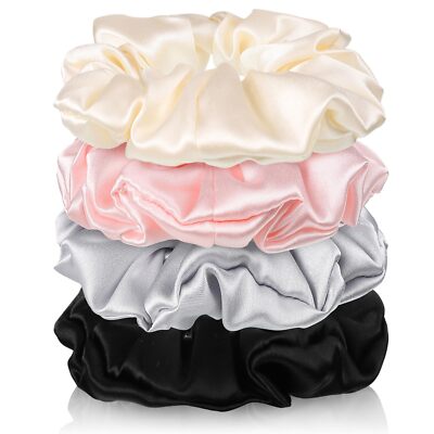 4 Pack 100% Mulberry Silk Hair Scrunchies Silk Hair Ties for Hair No Damage
