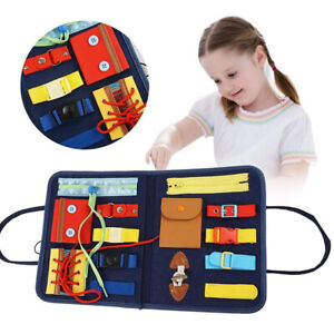 Kids Montessori Learn to Dress Boards Quiet Book Lace Snap Button Tie Zip Buckle 