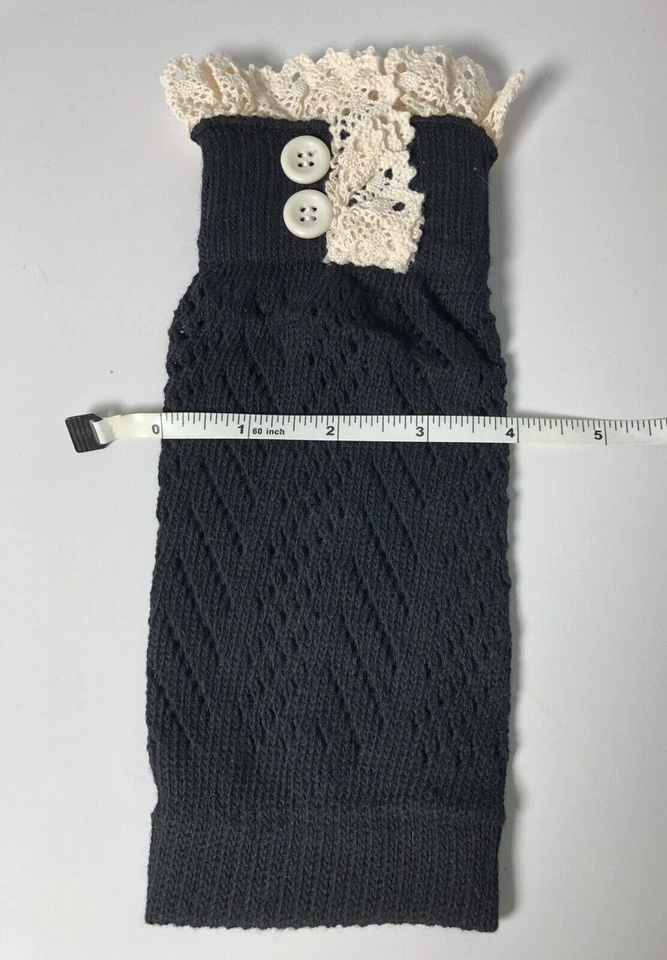 Women's Crochet Lace Trim Cotton Boot Topper Cuffs Set of Two Pairs Grey & Black - Image 2 of 4