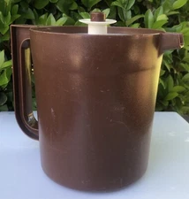 Vintage Brown Tupperware Pitcher With Almond Seal Push Button Lid