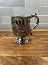 Silver Plated Antique Hallmarked Corbell & Co. Mug Ornate Floral Pattern Heavy
