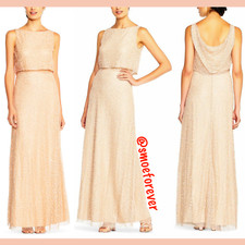 NEW 329 Adrianna Papell Sequin Popover Mermaid Gown in Coral Nude SZ 10  M828