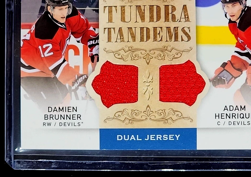 2014 UD Artifacts Tundra Tandems Blue Dual Relic Damien Brunner / Adam Henrique - Image 4 of 4