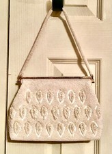 Vintage Stunning Heavily Beaded Off-White Evening, Wedding Bag Goldtone Hardware
