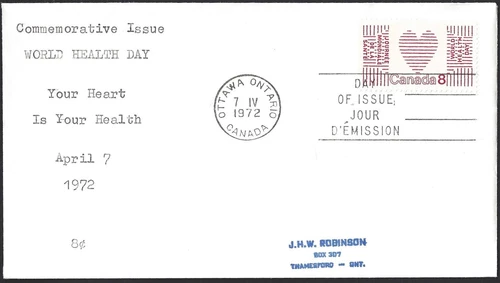 🍁Canada  #560  "WORLD HEALTH DAY"   Fine Used 1972 First Day Cover
