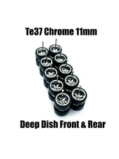 5x Set Chrome Deep Dish Te37 11mm Real Rider Wheel w/ Rubber Tires Sets for 1/64