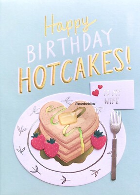 NEW Papyrus Metallic Watercolor Heart Pancakes Gel Butter Birthday Card For Wife