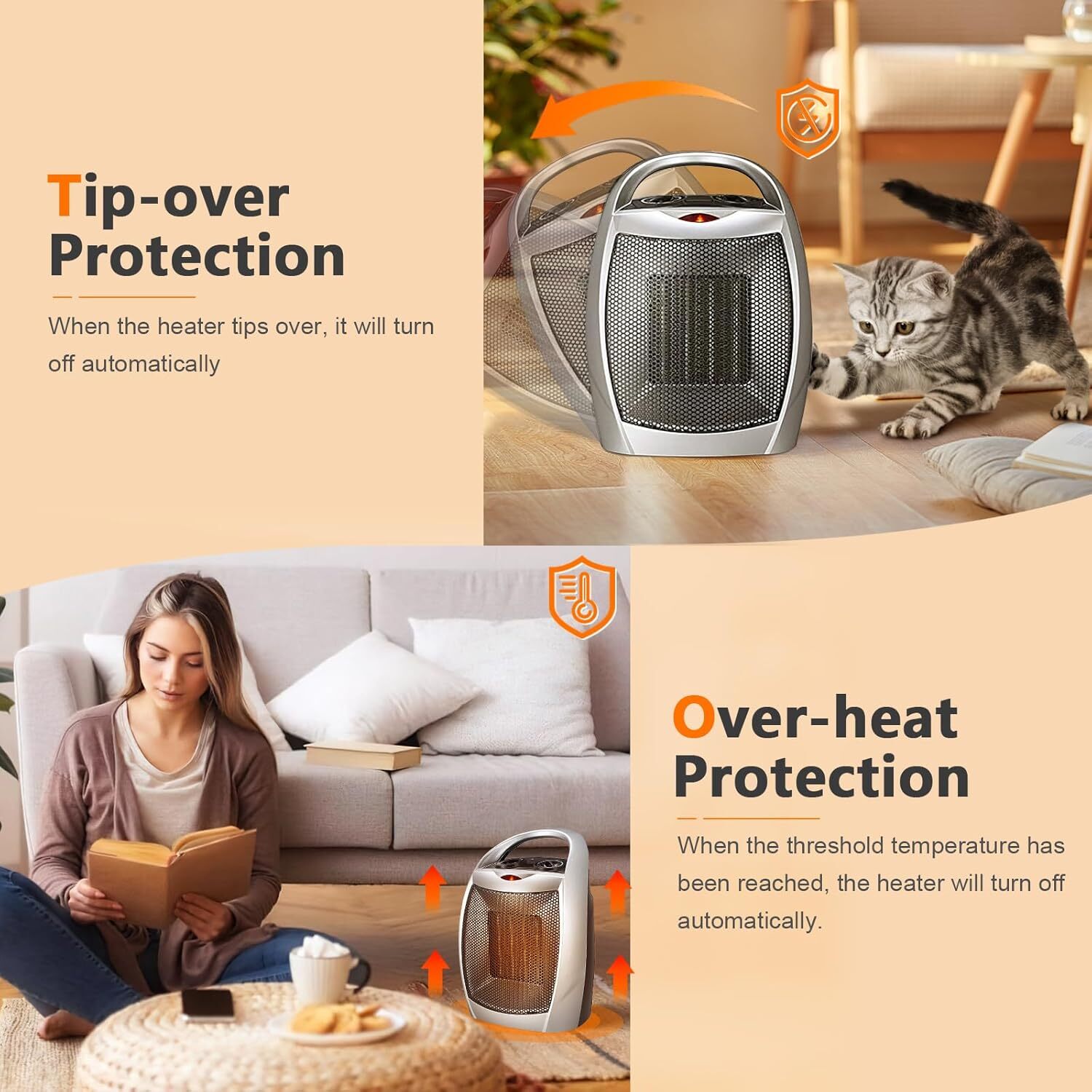 Electric Portable Space Heater,ETL Certified Ceramic Mini Heater with Thermostat