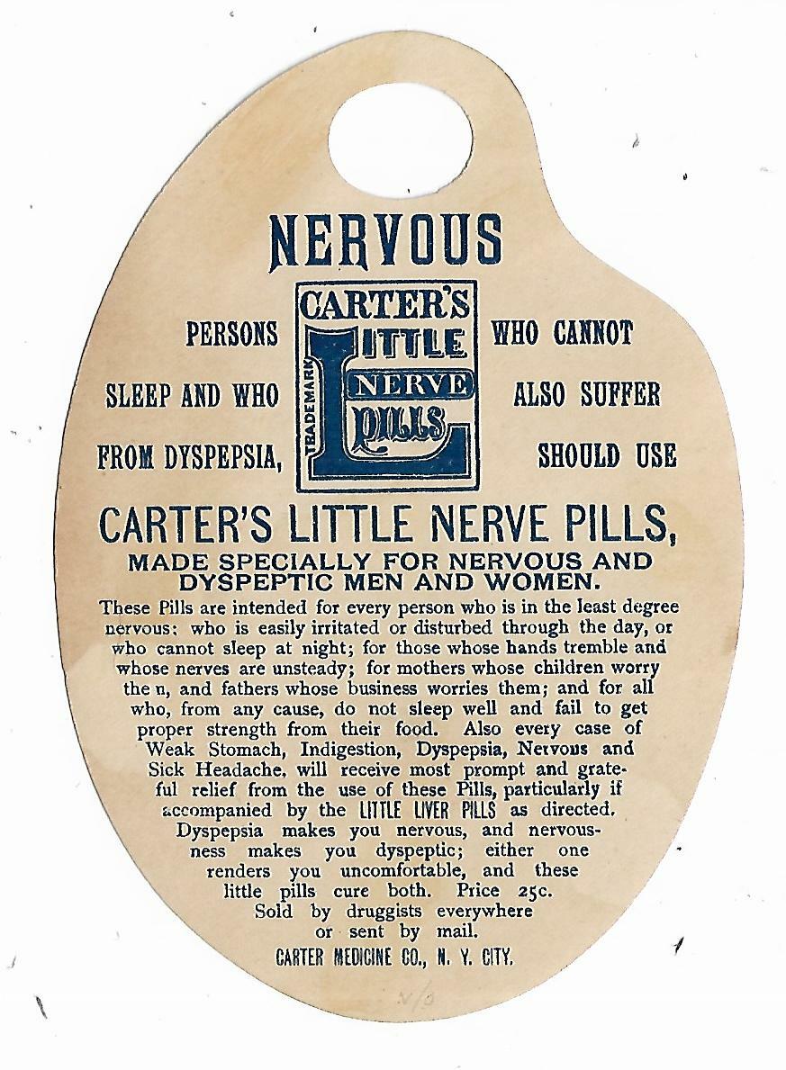 Old DIE CUT Trade Card Carter's Little Nerve Pills Carter Medicine Co