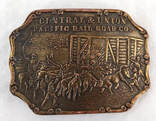 Vintage Central Union Pacific Railroad Co Belt Buckle Cattle Horses Train