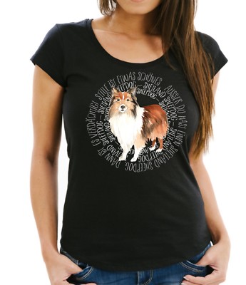 WOMEN T-Shirt CIRCLE SHETLAND SHEEPDOG Watercolor by Siviwonder